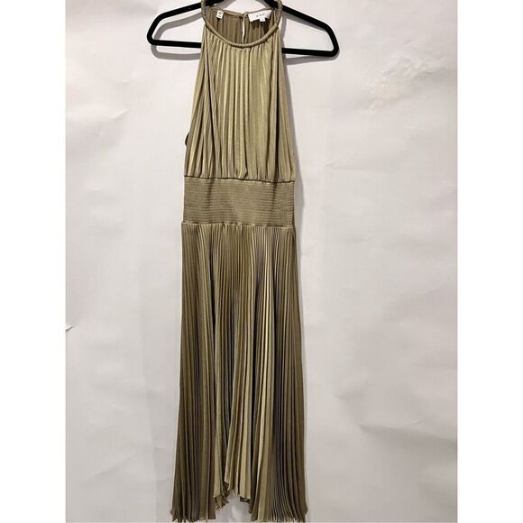A.L.C. Womens Elmwood Olive Green Renzo II Pleated Sleeveless Midi Dress Size 10 - Picture 4 of 10